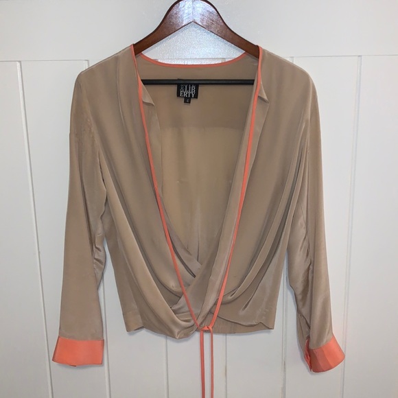 Tan Front Tie Blouse - Picture 1 of 2